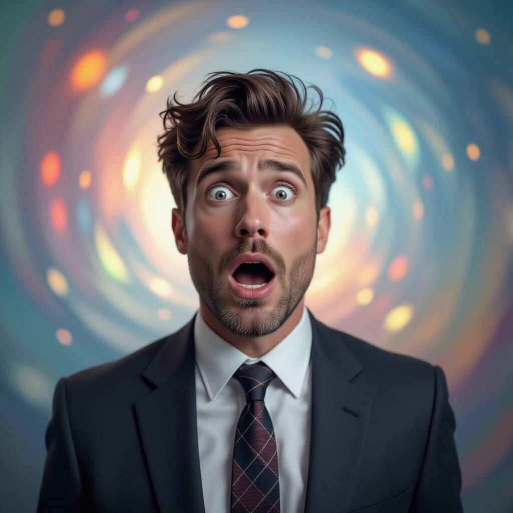 Disoriented Man in Kaleidoscopic Dreamscape