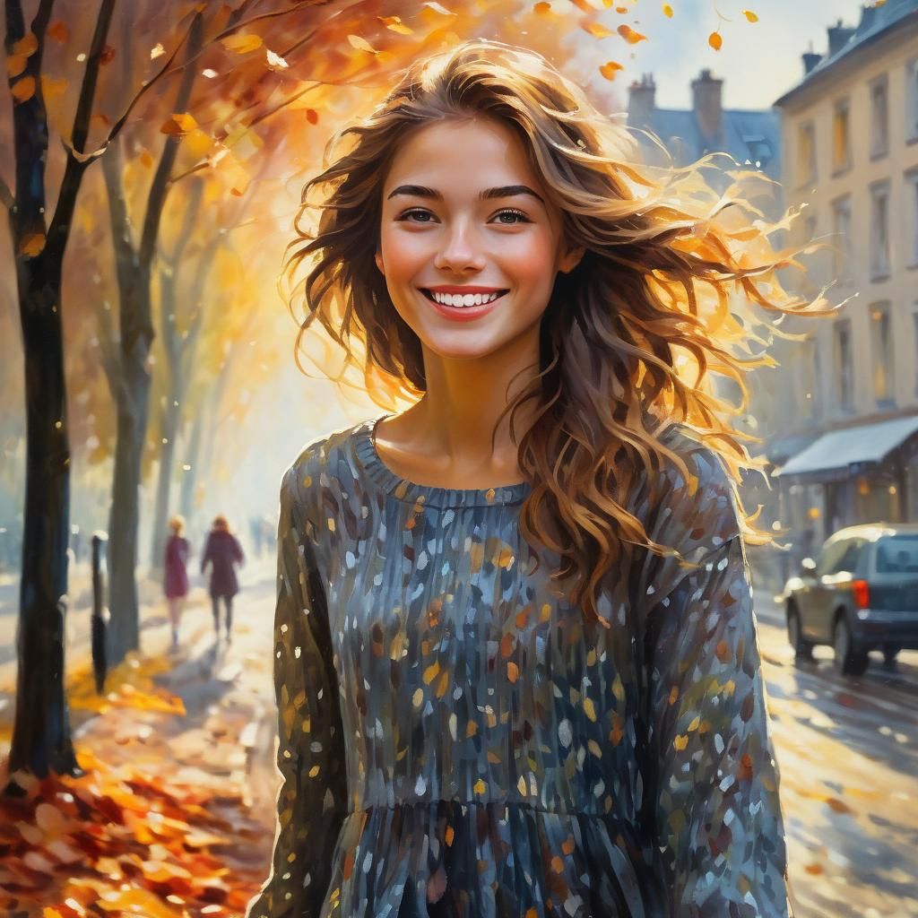 Impressionistic Watercolor of Woman in Autumn