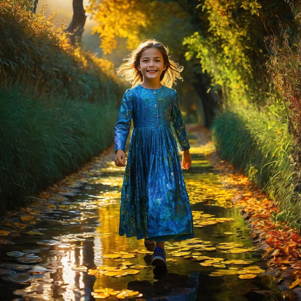 Girl in Autumn Street: Impressionist Style