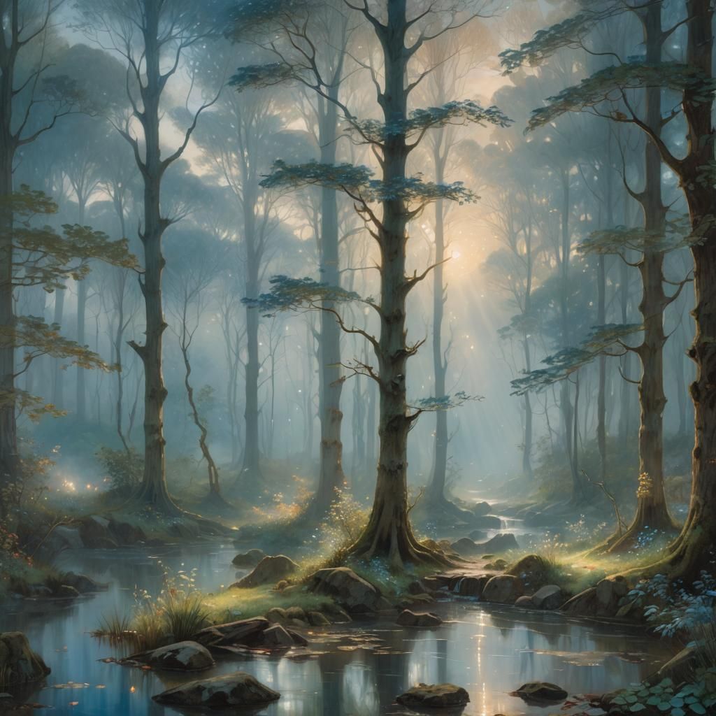 Ethereal Veil of Light in Enchanted Forest