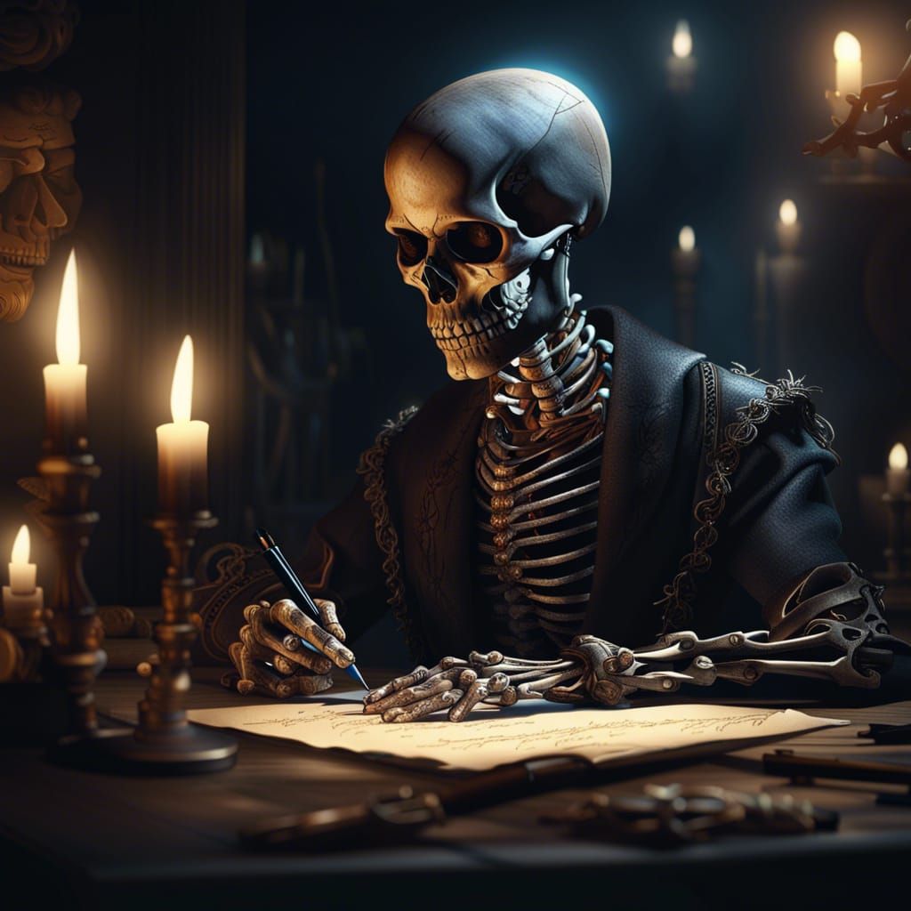 Skeleton Scribe: A Fantasy Illustration in 8k
