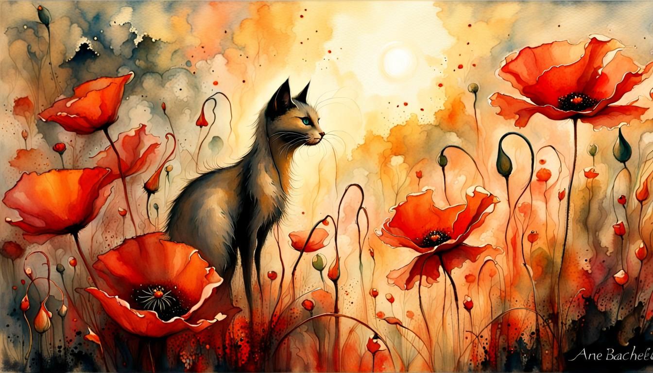 Alien Poppy Cat Creature at Golden Sunrise