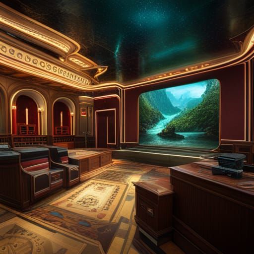 Interior crocodile alligator, I drive a Chevrolet movie theater detailed matte painting, deep color, fantastical, intric...