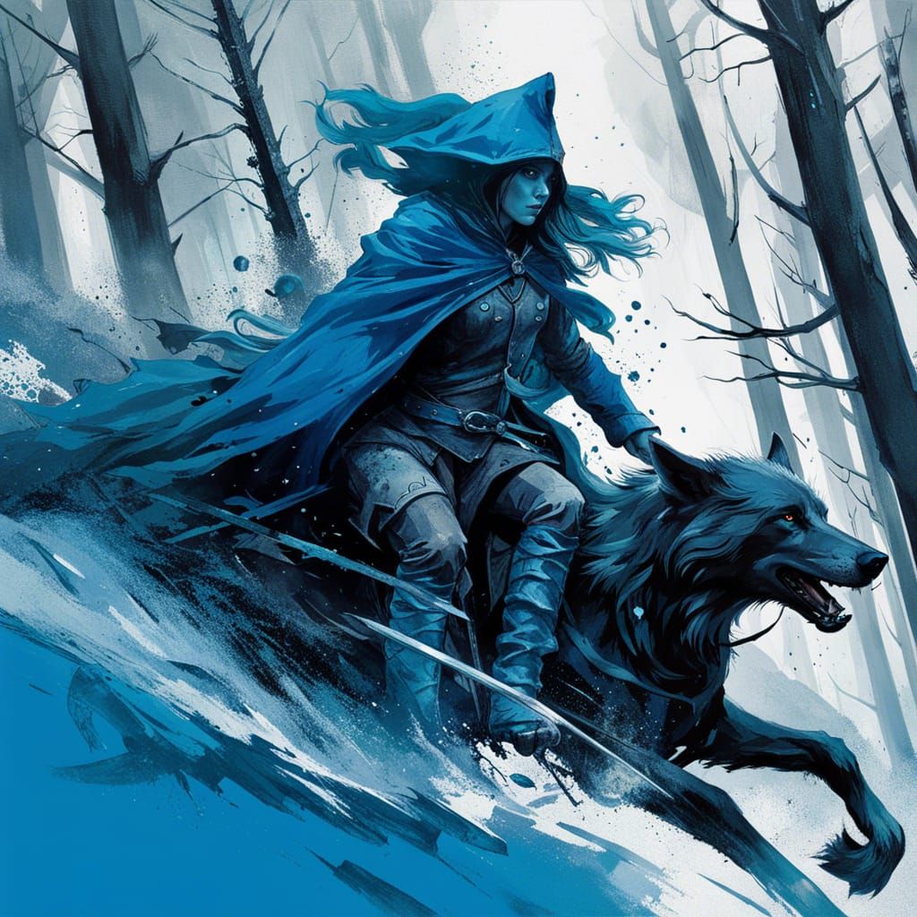 Blue Riding Hood Races Through Woods, Splash Art