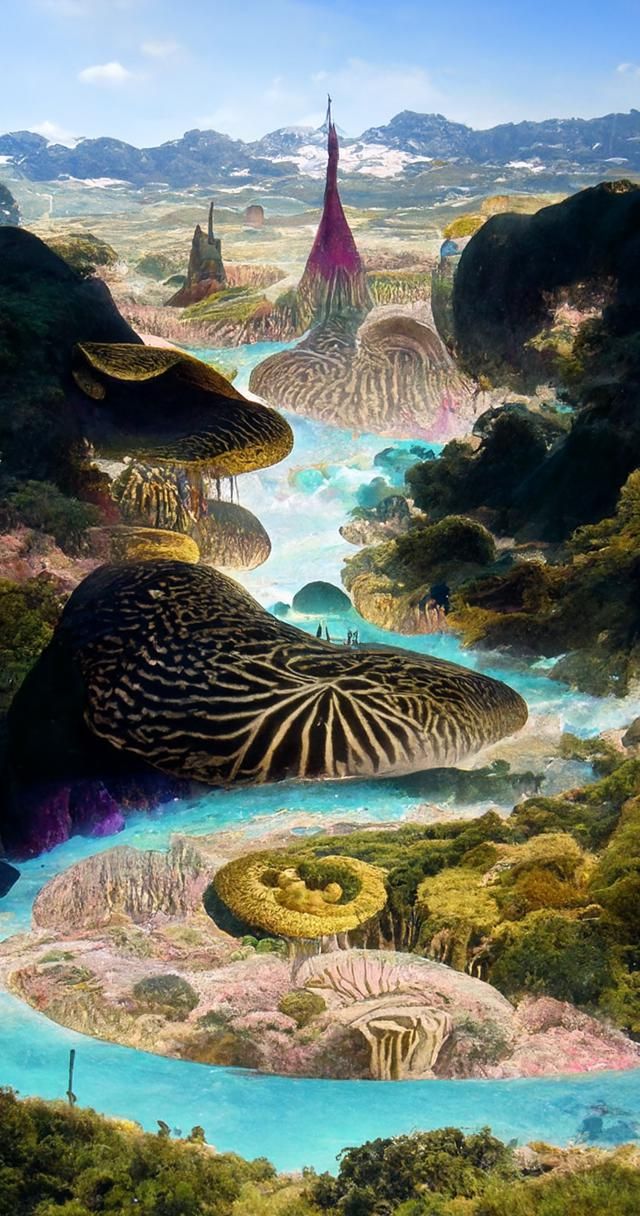 Fantasy Corn Dreamscape with Mushroom Portal