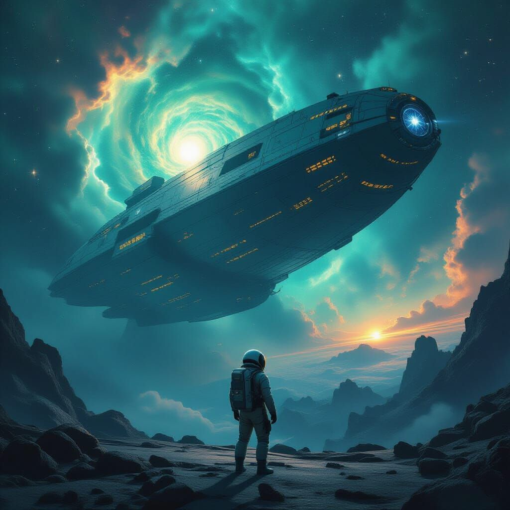 Masonic Astronaut Drifts Near Ancient Spaceship in Cosmic Oc...