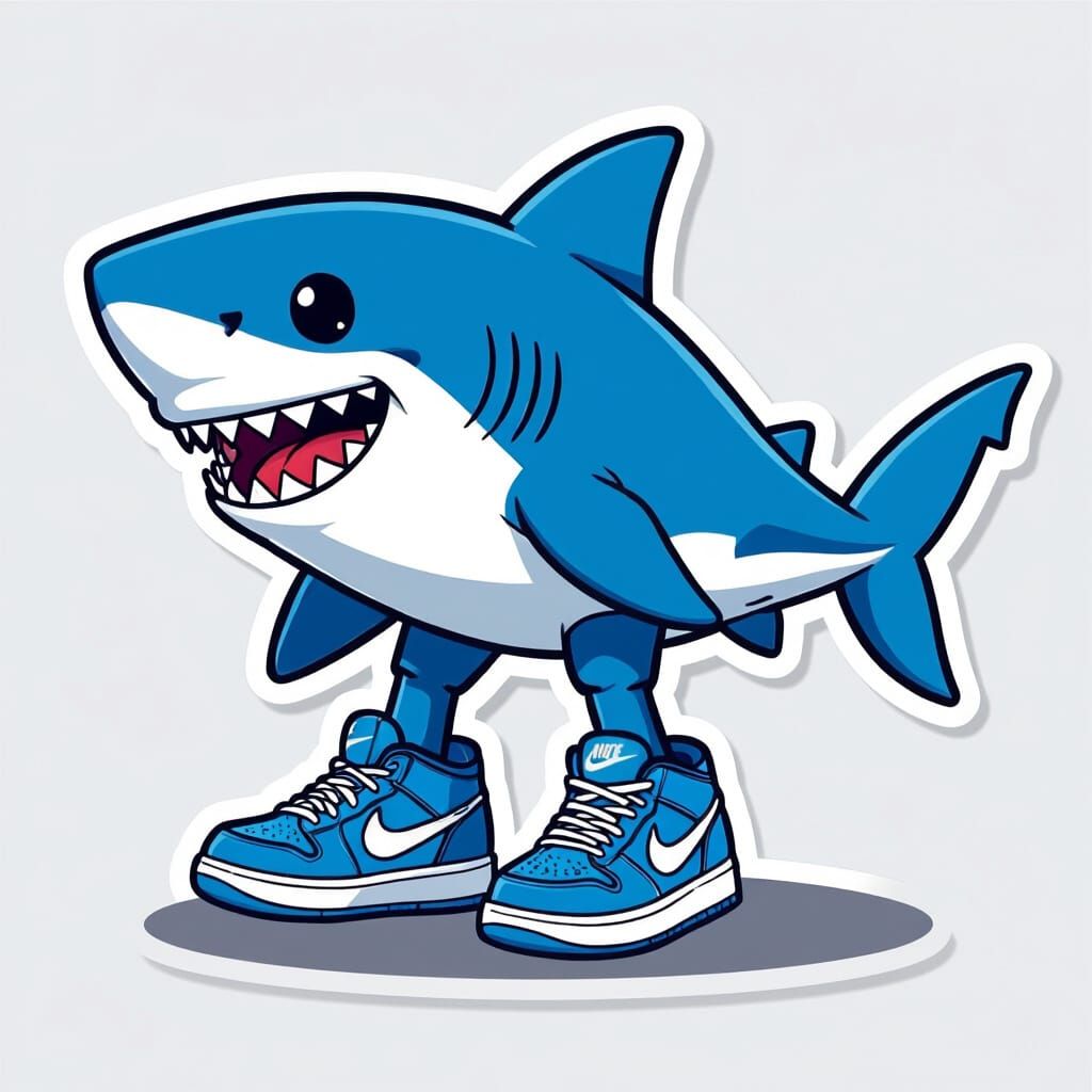 Three-Legged Shark in Kawaii Sticker Style