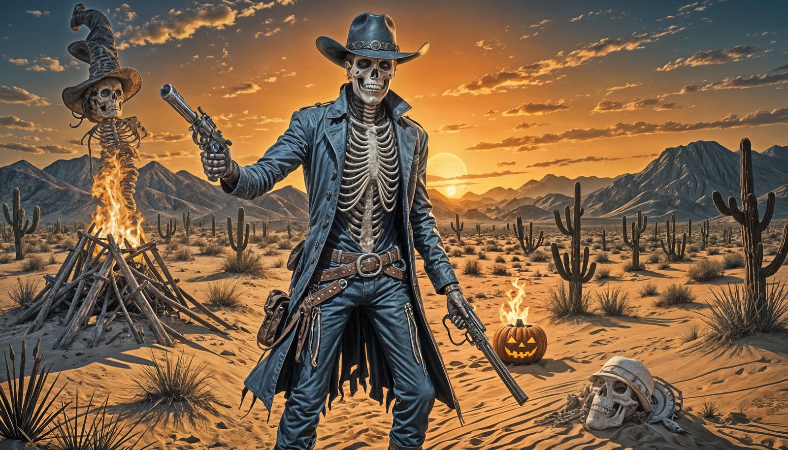 Scary Cowboy Skeleton in Desert Landscape