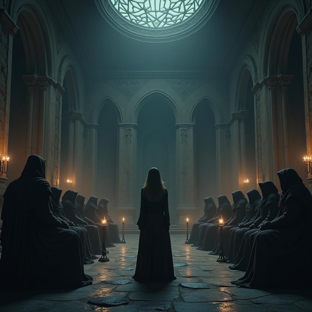 Hero Before Nordic Gods in Ominous Throne Room