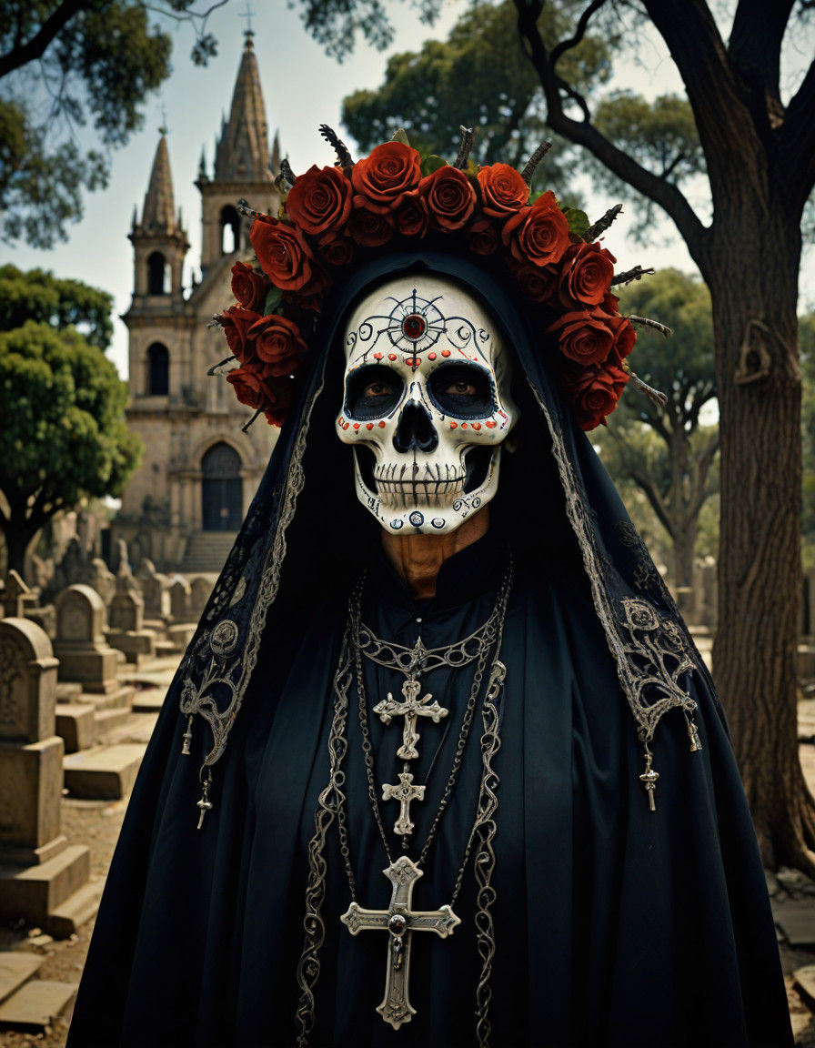 Gothic Portrait of Santa Muerte in a Haunting Mexican Cathed...