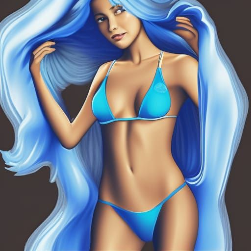 Blue-Haired Girl in Bikini with Transparent Background