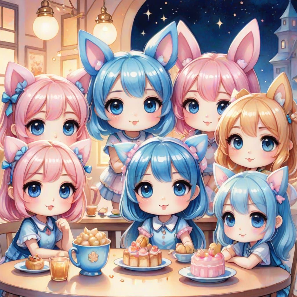 Chibi Girls with Animal Ears in Kawaii Style