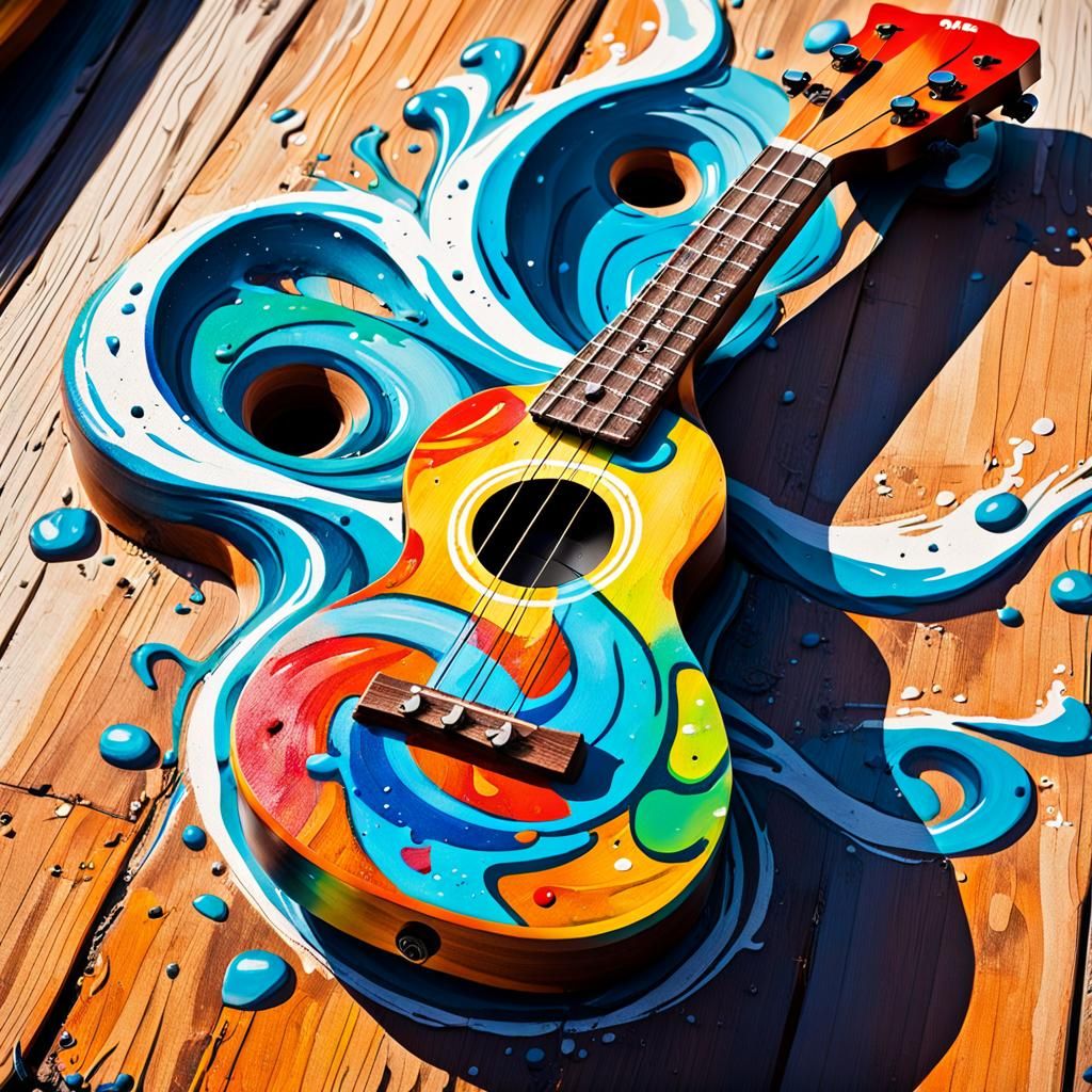 Ukulele in Vibrant Graffiti Street Art