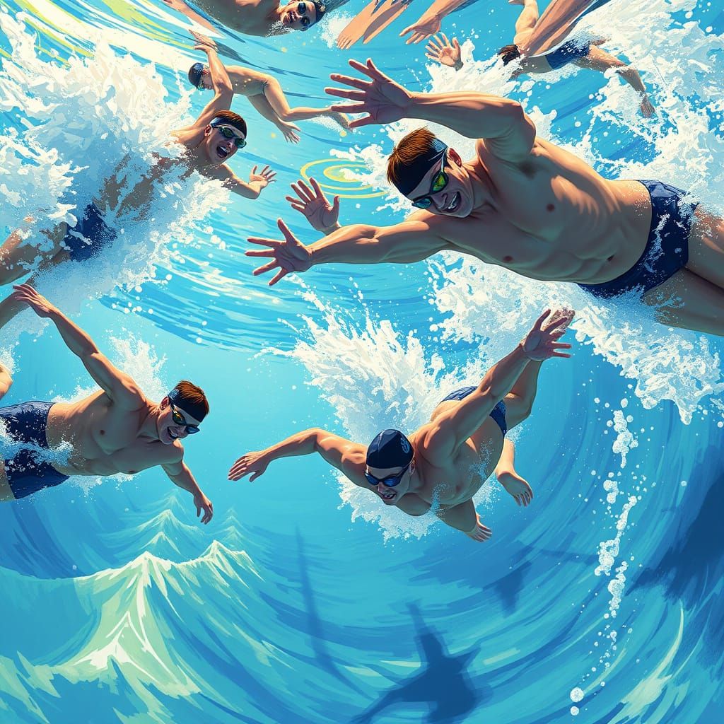 Duck diving swimmers