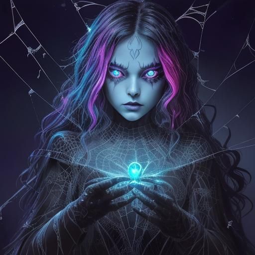Bioluminescent Gothic Spiderweb in Hyperrealistic Splash Art