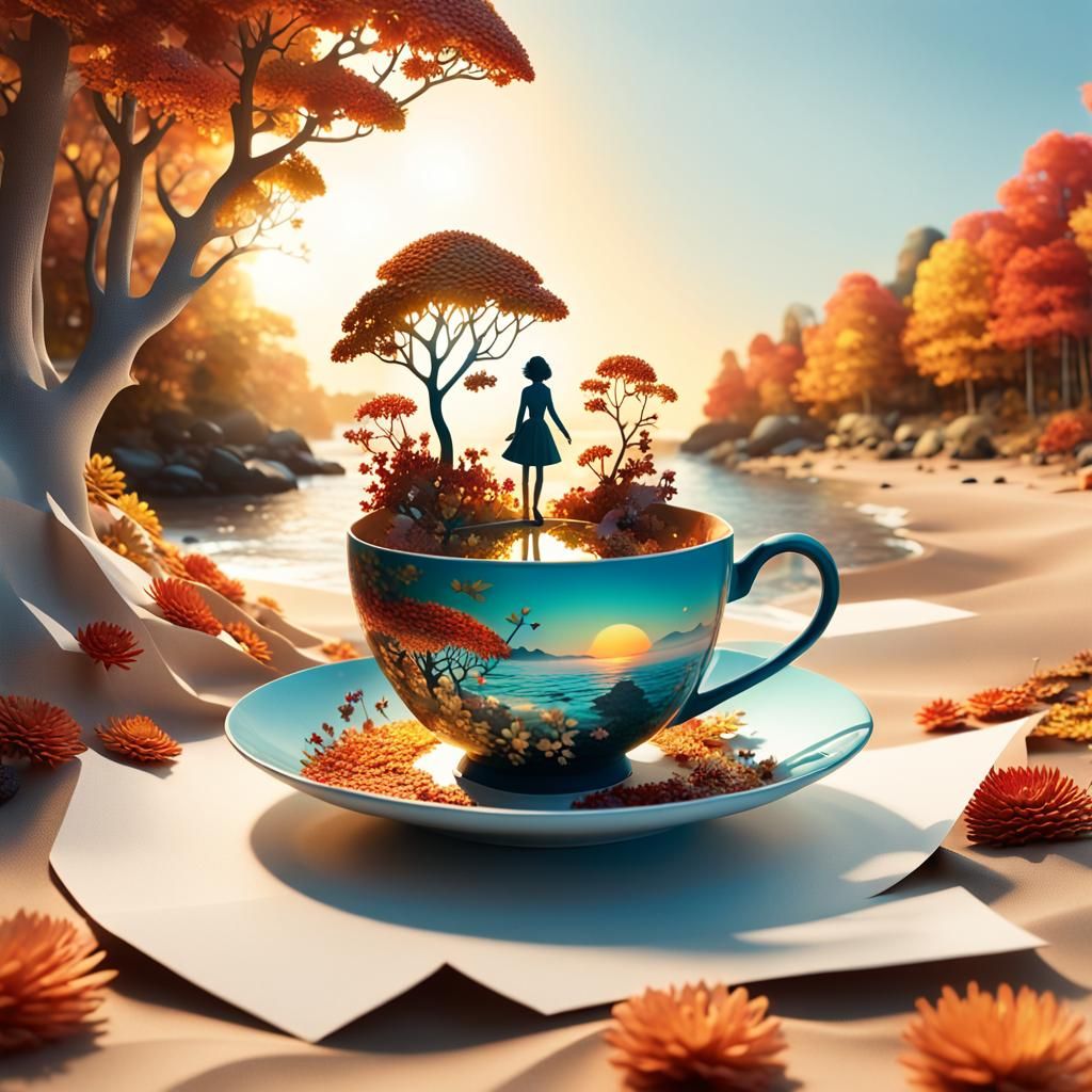 Magical Teacup with Autumn Scene in 3D Bobble