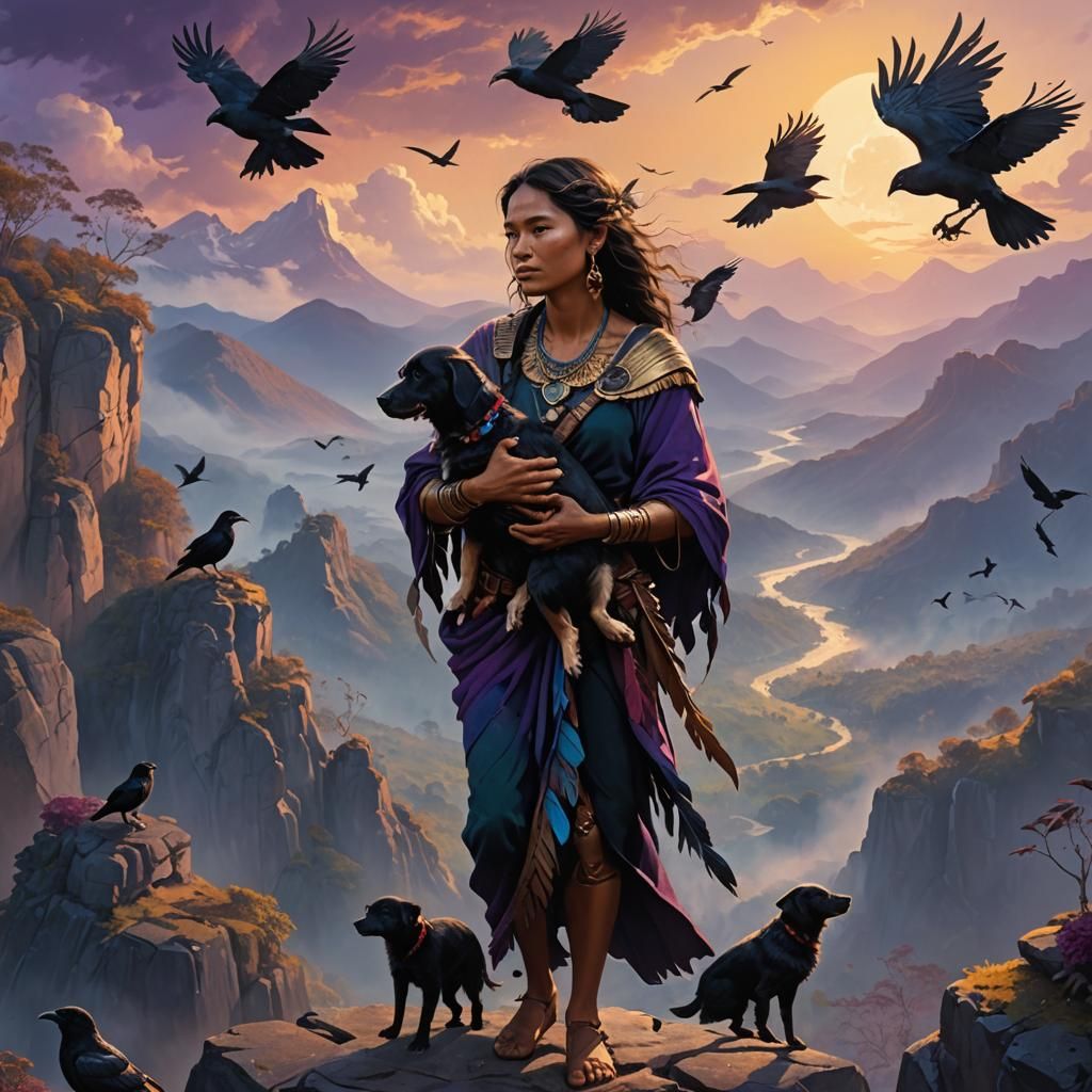 Amazonian Woman with Puppy: Fantasy Concept Art