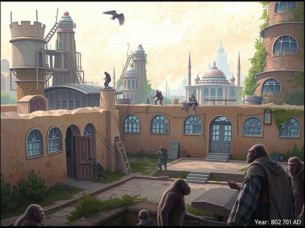 Cyberpunk Apes in a Primitive Futuristic Cityscape