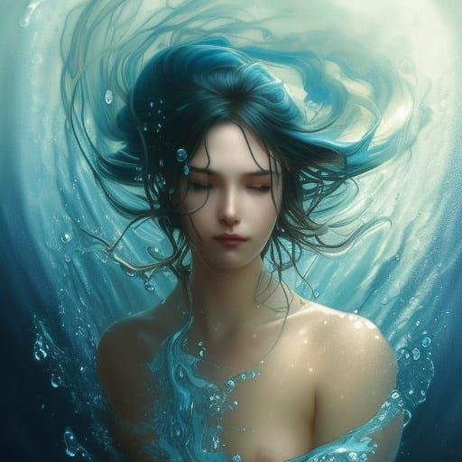 Anime Girl Portrait in Ocean with Dynamic Lighting
