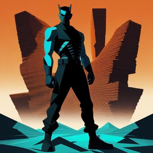 Cubist Wanderer at Desert Edge in Pop Art Style