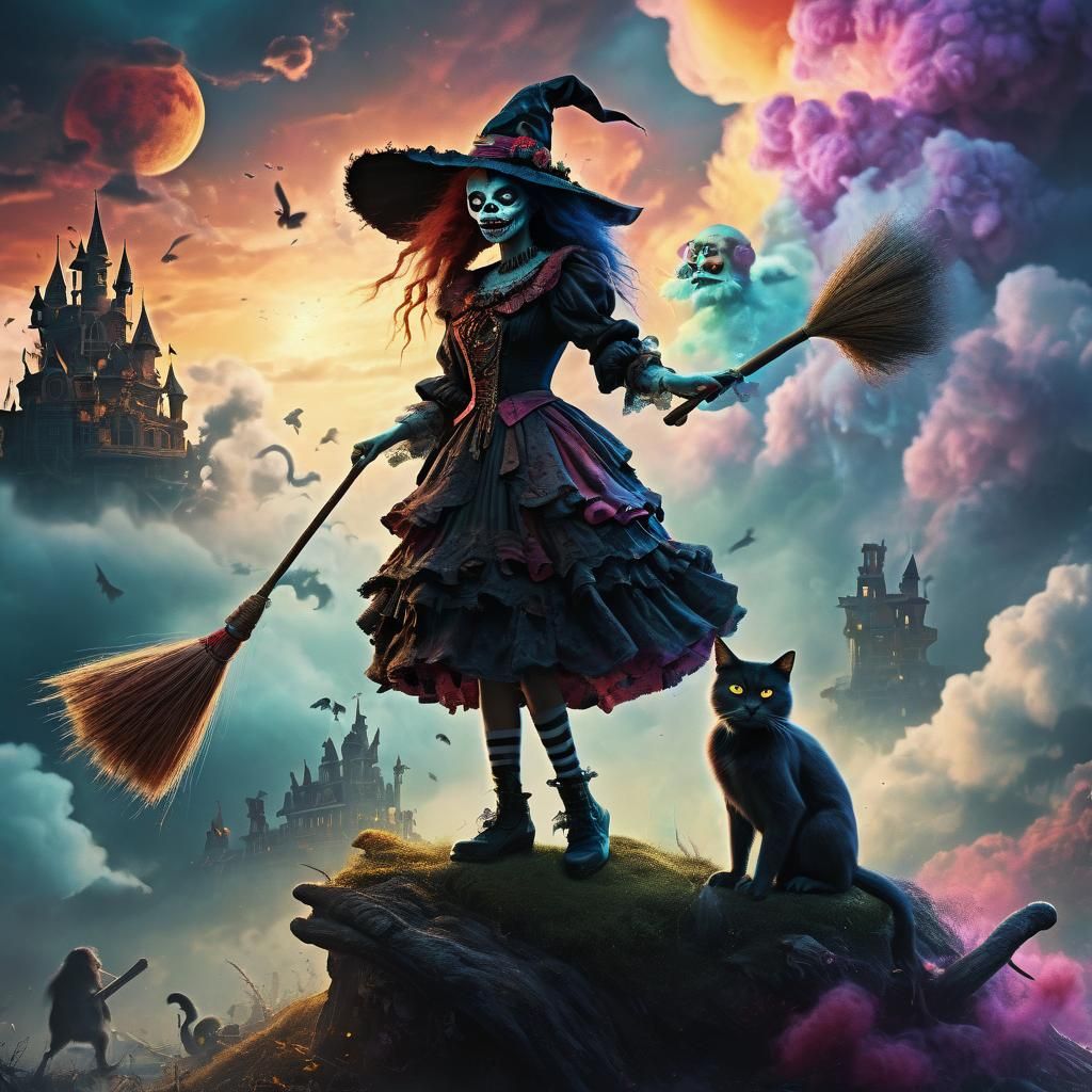 Zombie Monkey Witch Casting Magic: Digital Matte Painting