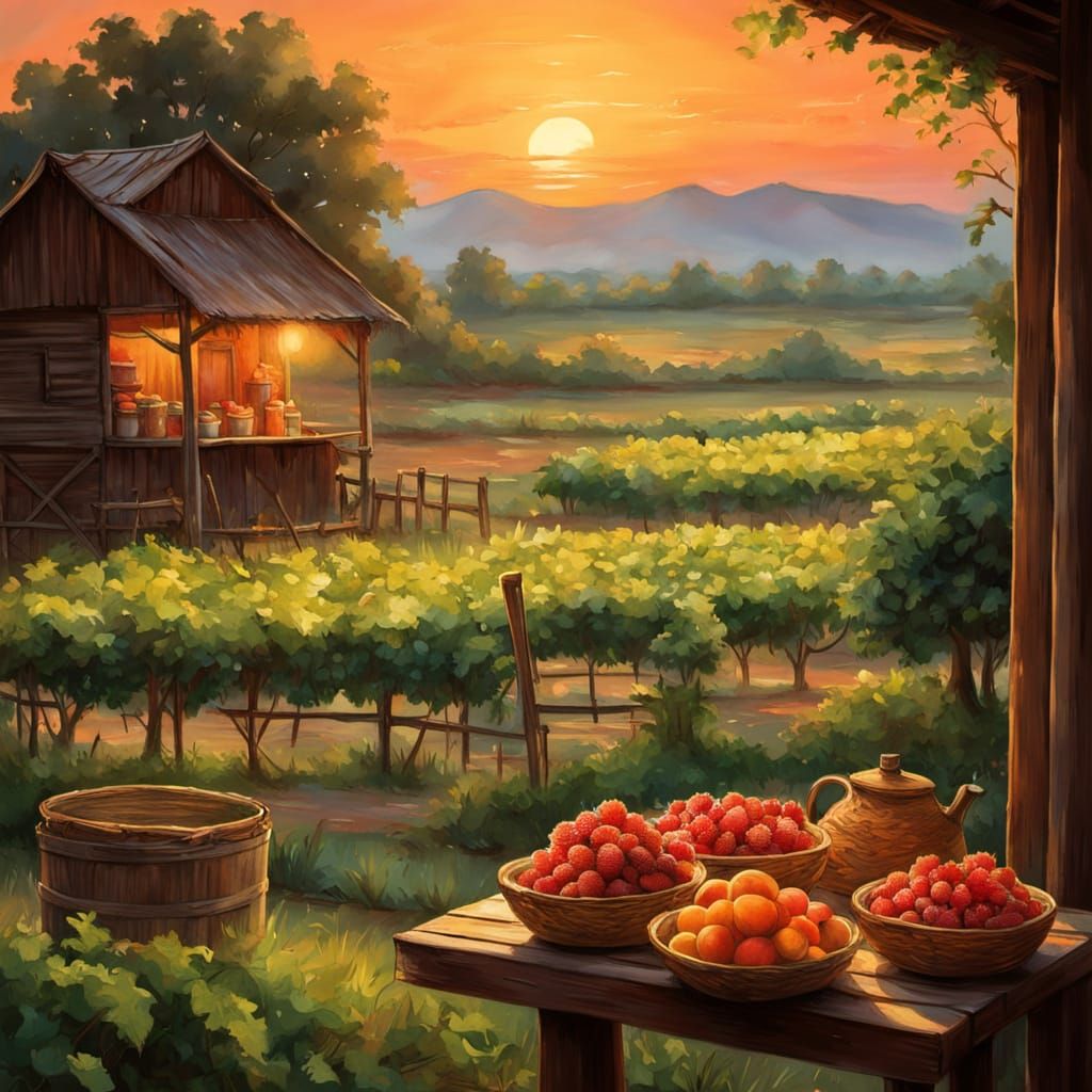 Impressionist Kiosk at Dusk with Fresh Produce