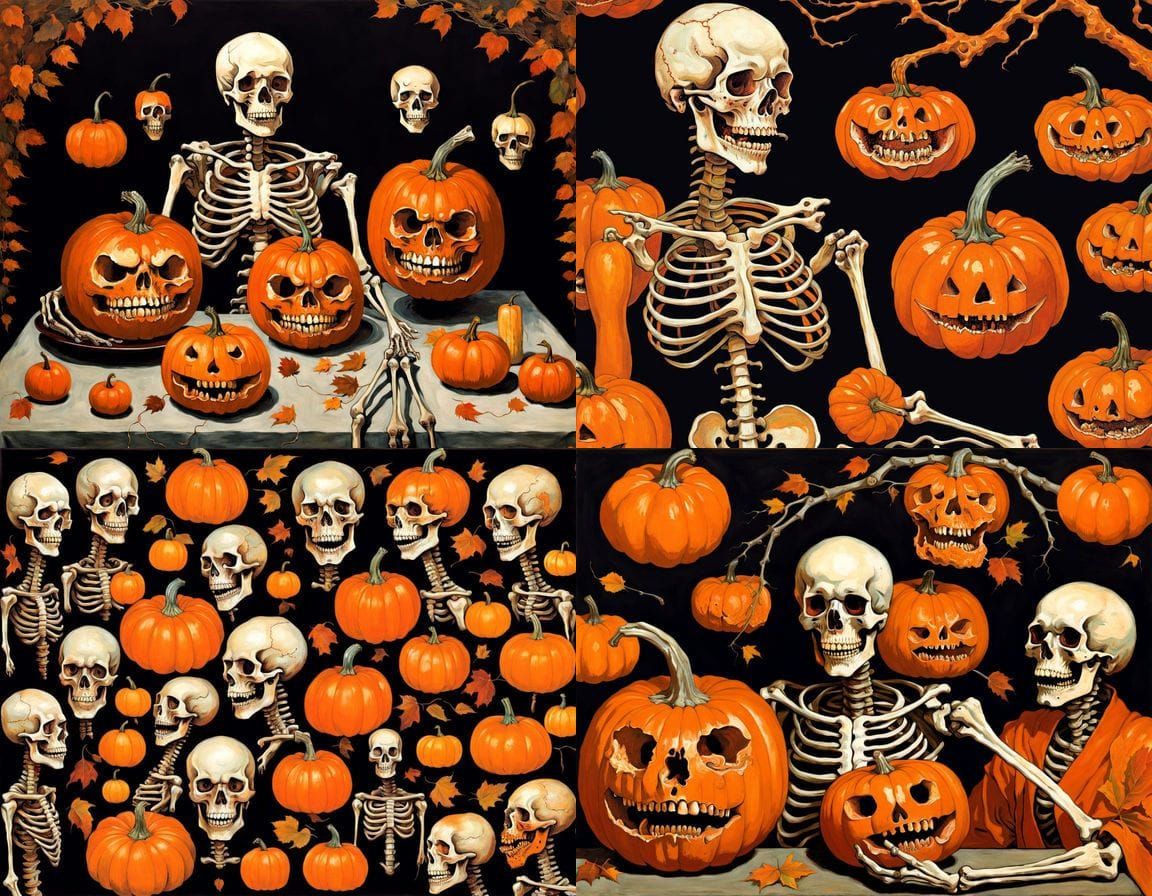 Horror Skeletons and Brains with Fanged Pumpkins in Ukiyo-e ...