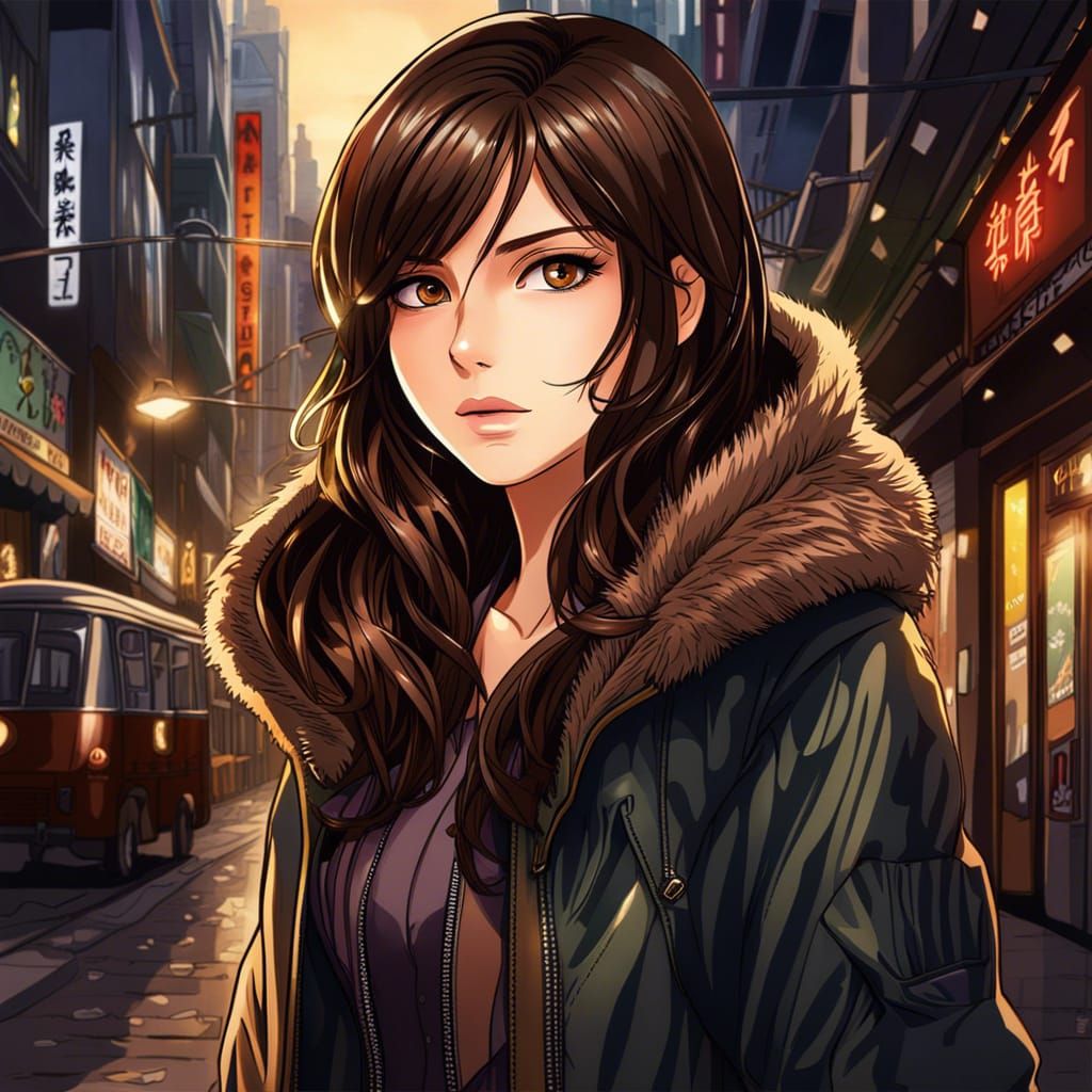 Anime Woman with Brown Hair in Manga Style