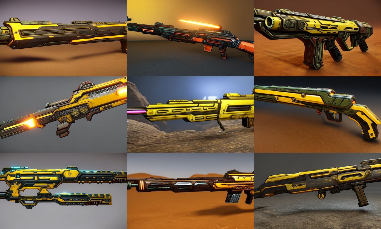Borderlands Plasma Rifles in High Resolution 3D Render