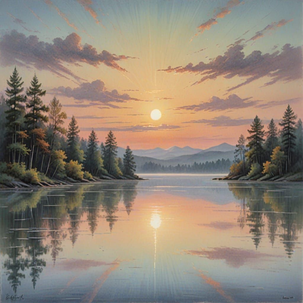 Pastel Sunrise Over Crystal Lake