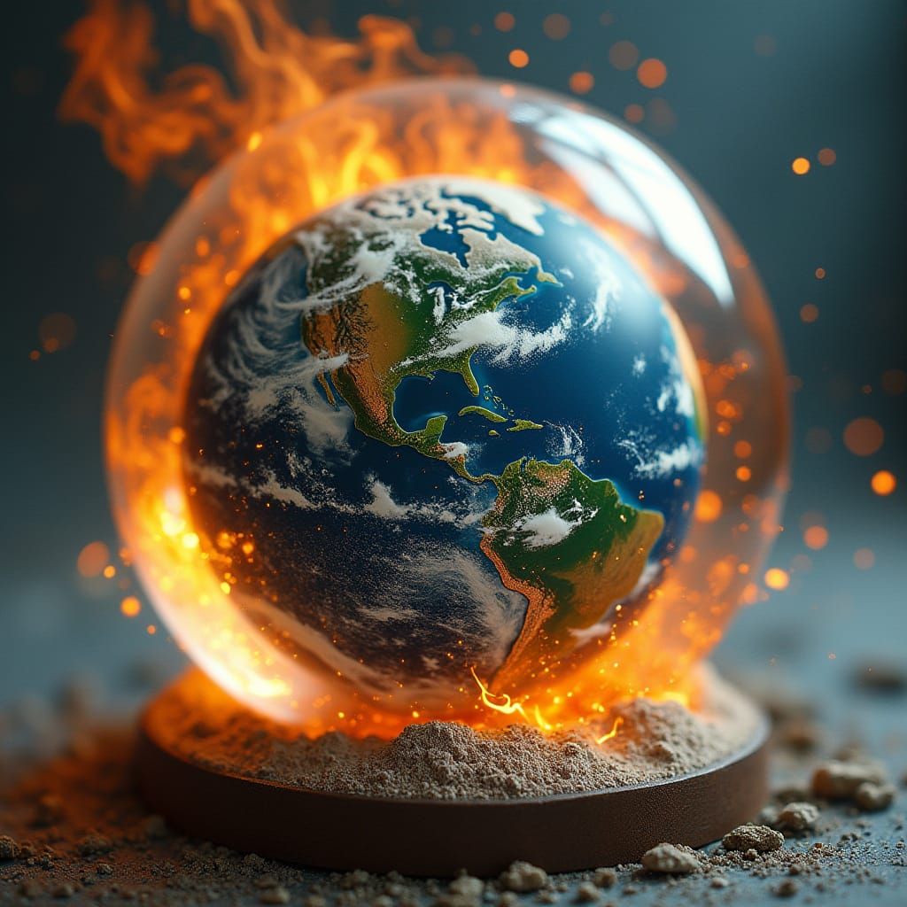 Surreal Apocalypse: Melted Snow Globe Earth Inferno