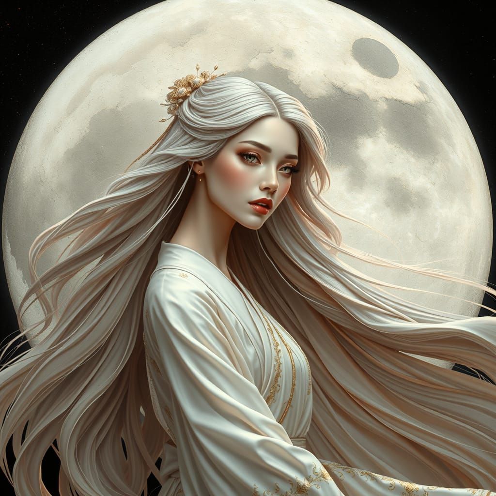 Ethereal Goddess in Oriental Luxury, Oil Painting Style