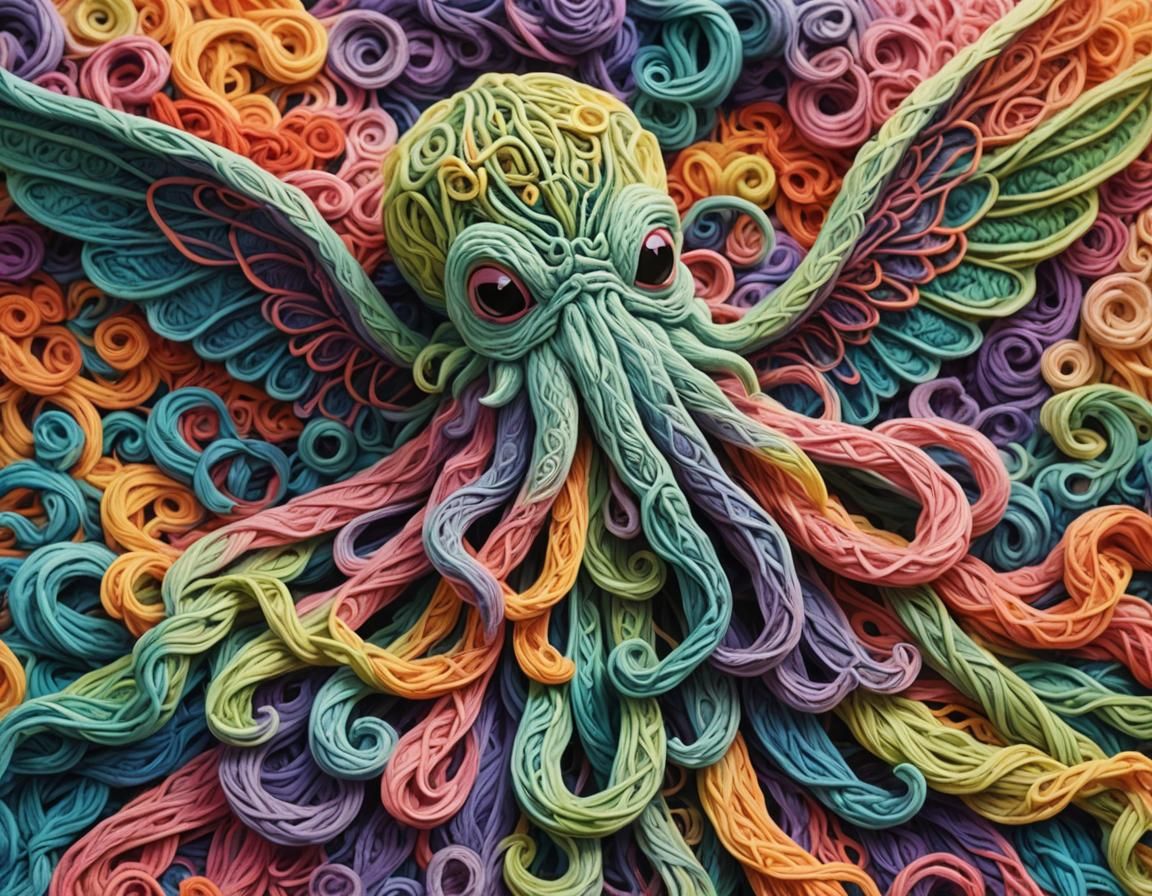 Yarn Cthulhu with Wings in Fauvist Colors