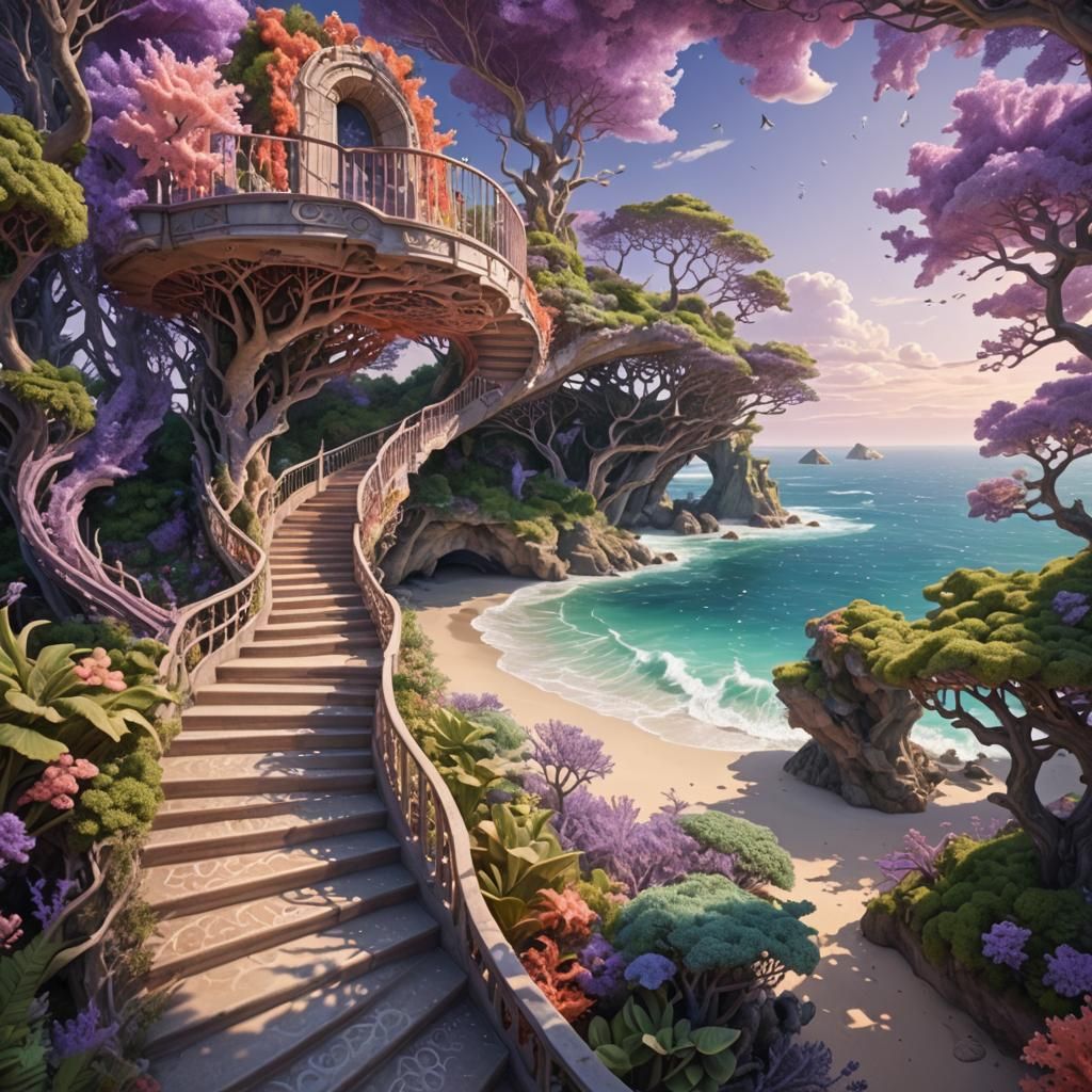Surreal Stairway to Heaven: Fantasy Concept Art