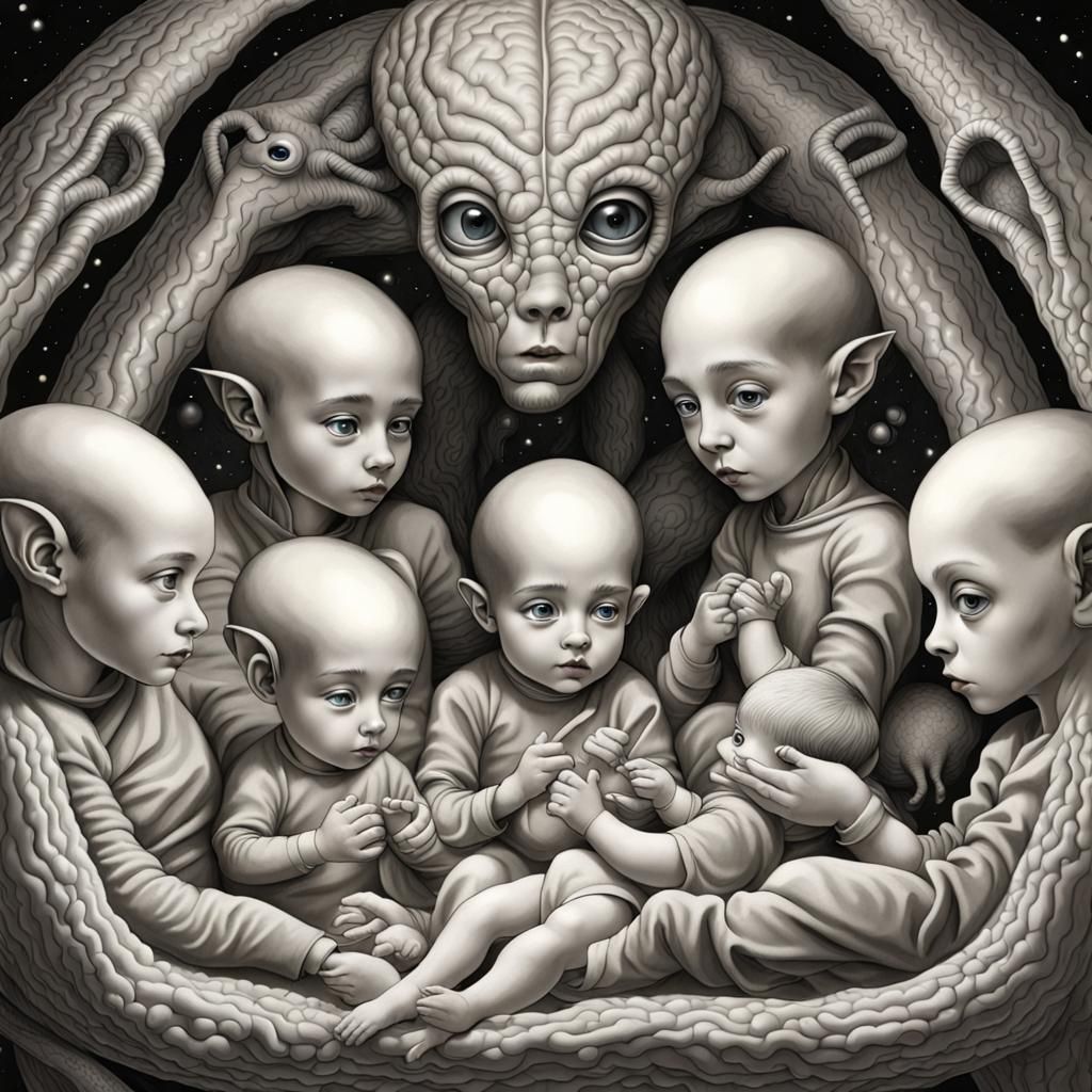 Surreal Alien Babysitters in Space with Escher Brains