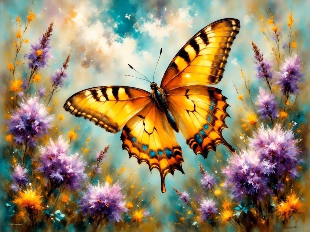 Impressionist Tiger Swallowtail Butterfly in Vibrant Bloom