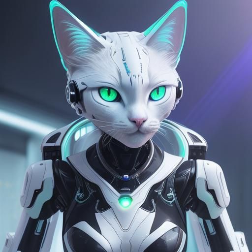 Futuristic Robot Cat in Hyperrealistic Style