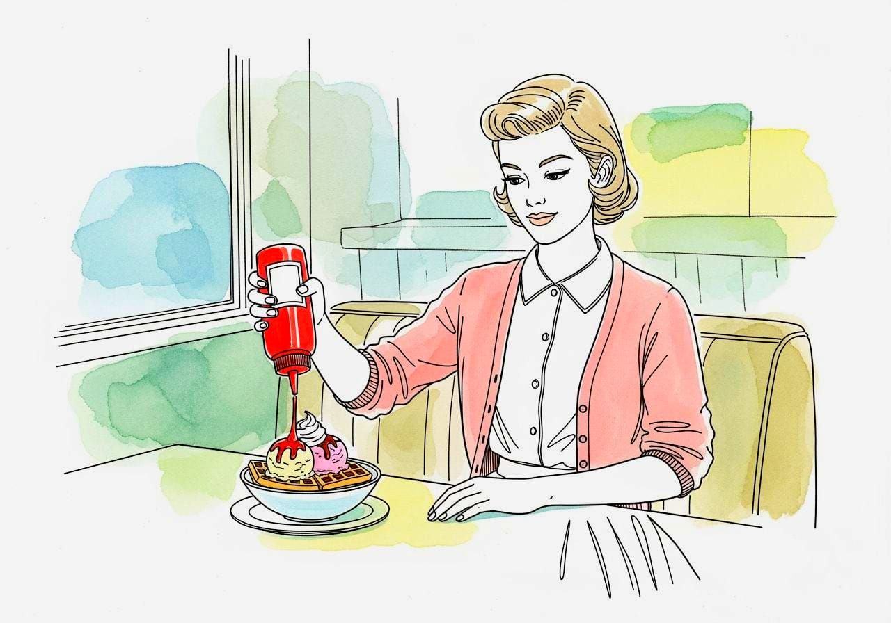 Japandi Style Painting of Girl at Diner