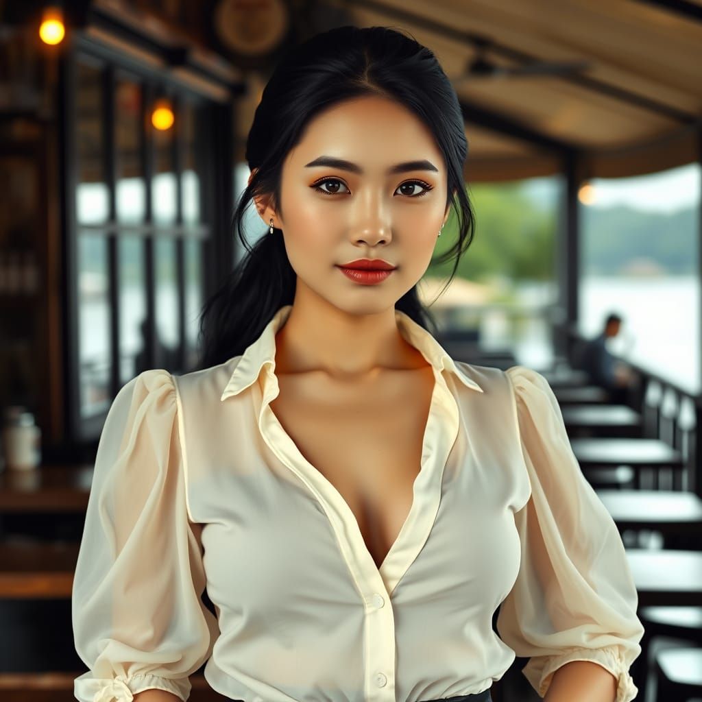 Vietnamese Woman in Steampunk Coffee Shop