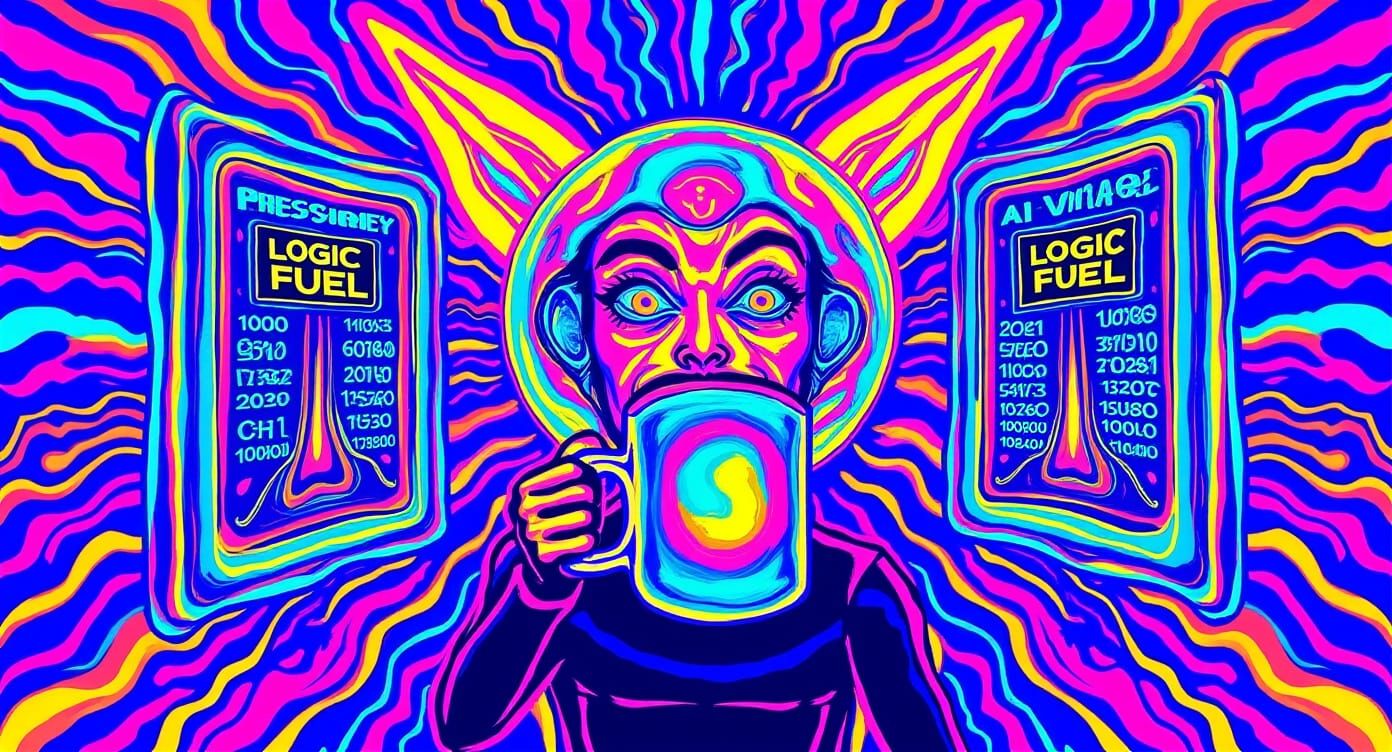 Psychedelic AI Vulcan Sips Logic Fuel Coffee