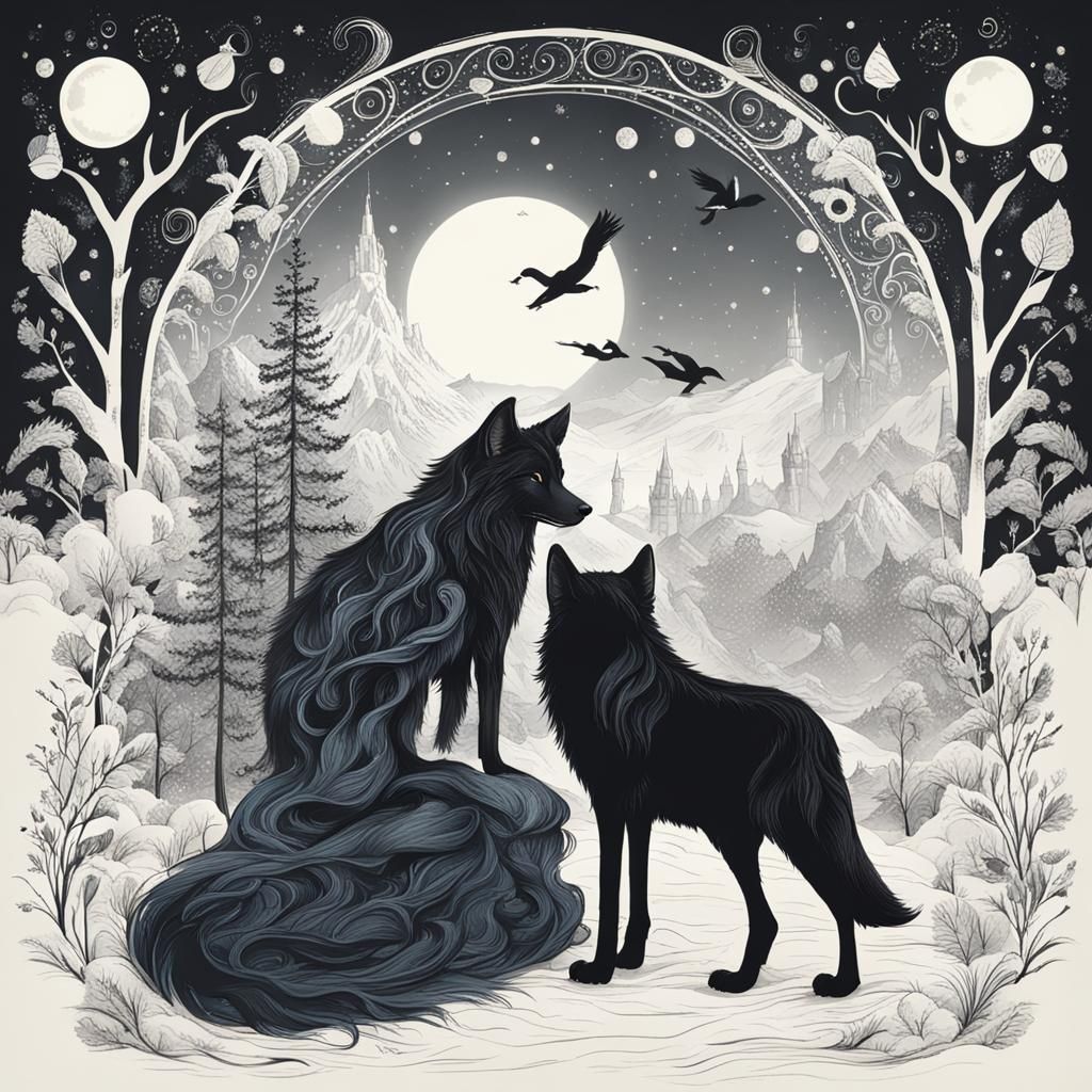 Black Wolf and White Swan Fairy Tale