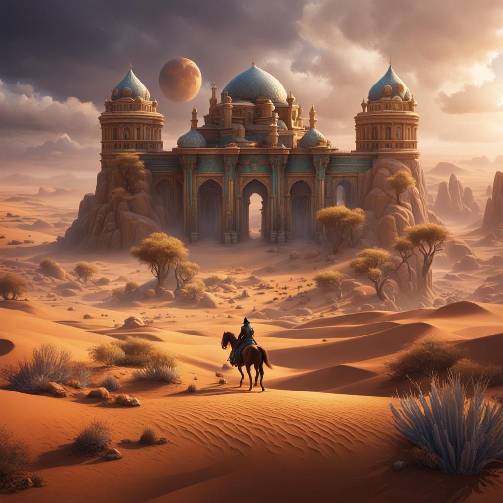 Surreal Desert Landscape in Detailed Matte Painting Style