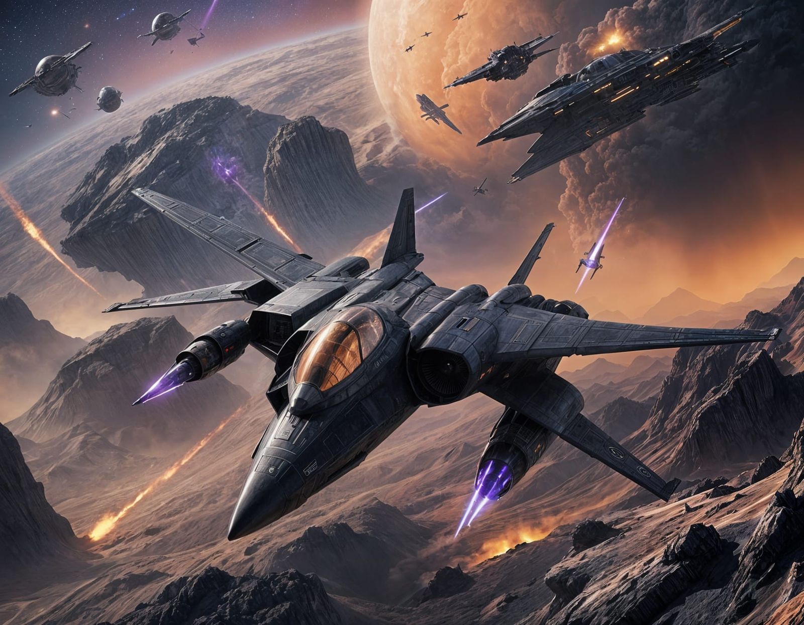 Black Spaceship Concept Art on Alien Planet