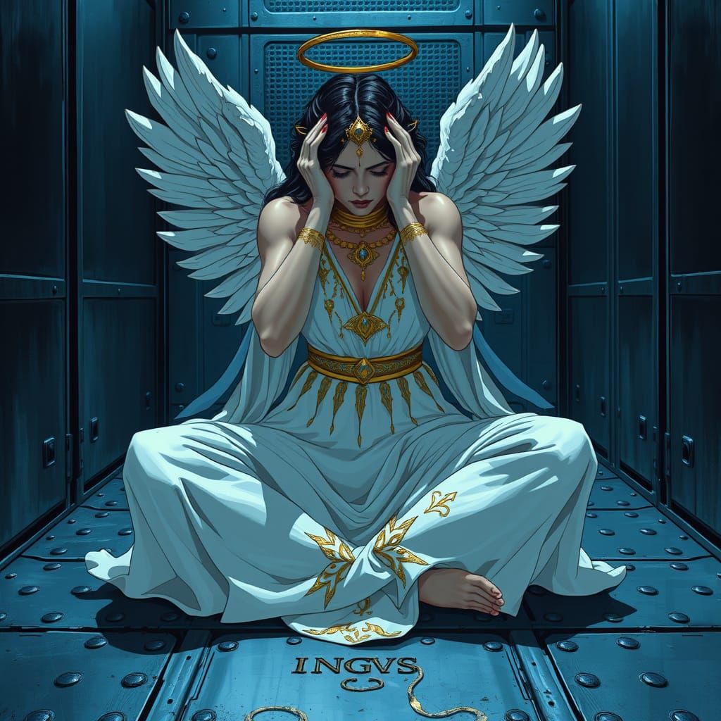 Tormented Angel Goddess Inanna Confronts Emotional Turmoil