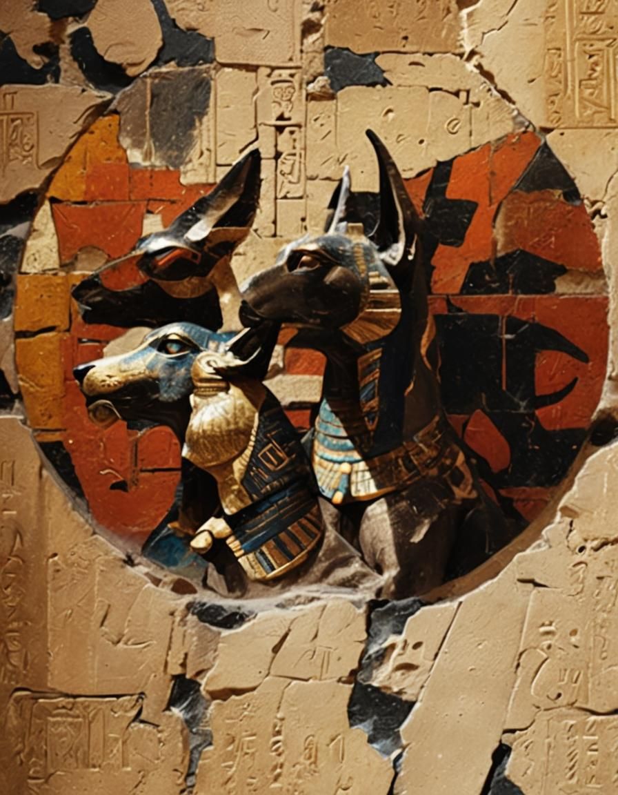 Anubis and Horus in Ancient Temple