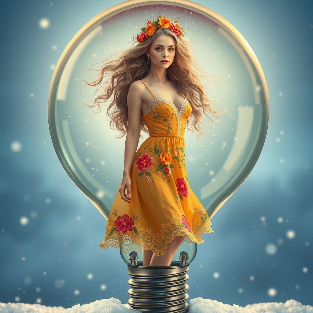 Woman in Light Bulb: Surreal Pop Art