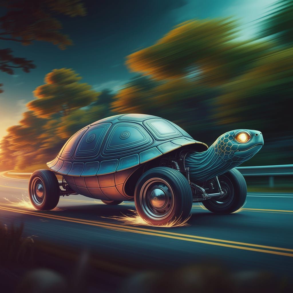 Turtle-Car on Coastal Road in Studio Trigger Style