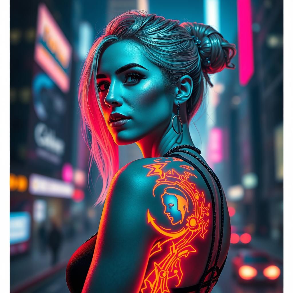 Cyberpunk Woman with Glowing Graffzen Tattoo