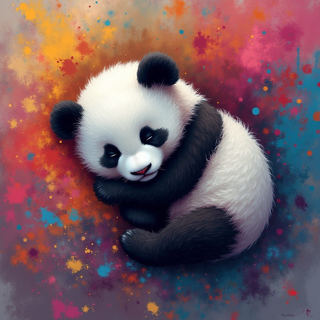 Sleeping Baby Panda in Vibrant Graffiti Art