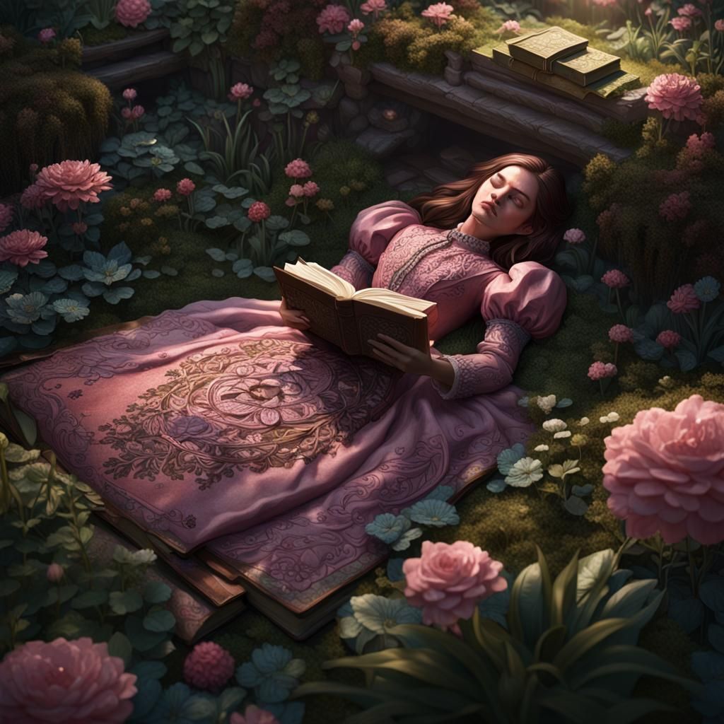 Surreal Garden Scene: Woman with No Eyes